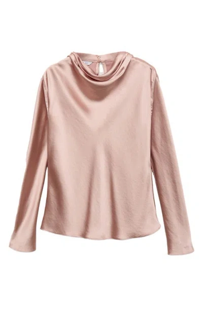 Mango Cowl Neck Satin Top In Pink