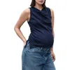 Mango Cowl Neck Sleeveless Denim Maternity Shirt In Blue