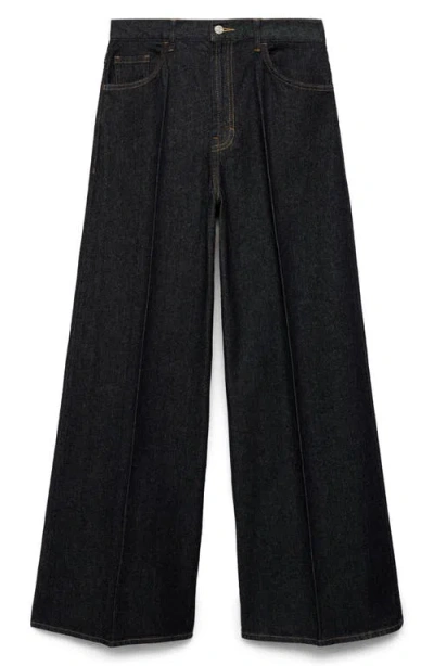 Mango Creased High Waist Wide Leg Jeans In Open Blue