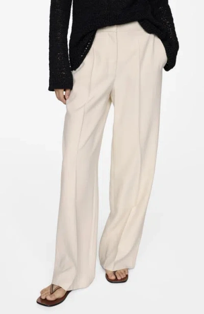 Mango Creased Wide Leg Pants In White