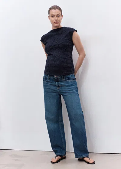 Mango Crepe Cotton Maternity Top Navy