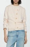 Mango Crest Button Cardigan In Ecru
