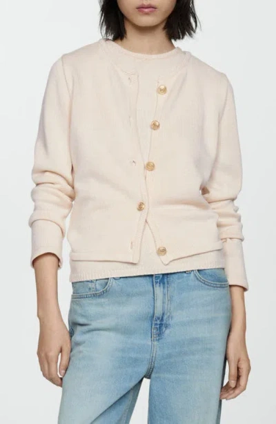 Mango Crest Button Cardigan In Ecru