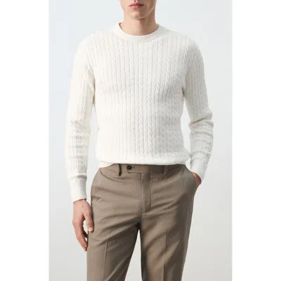 Mango Crewneck Cable Stitch Sweater In White