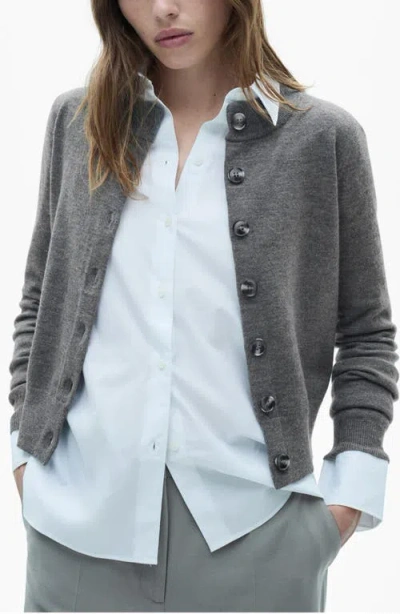 Mango Crewneck Cardigan In Dark Heather Grey