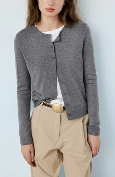 Mango Crewneck Cardigan In Gray