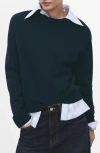 Mango Crewneck Cotton & Wool Blend Sweater In Green