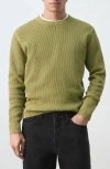Mango Crewneck Cotton Blend Sweater In Green