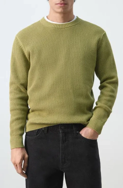 Mango Crewneck Cotton Blend Sweater In Green