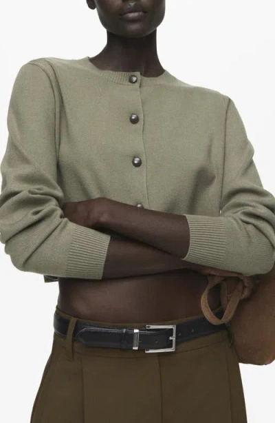 Mango Crewneck Crop Cardigan In Green