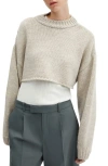 Mango Crewneck Crop Sweater In Light/pastel Grey