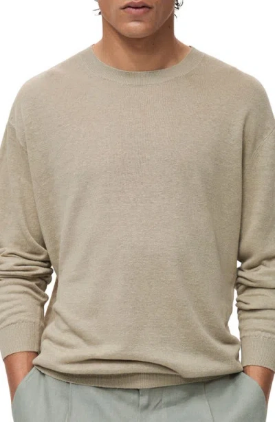 Mango Crewneck Linen Sweater In Green