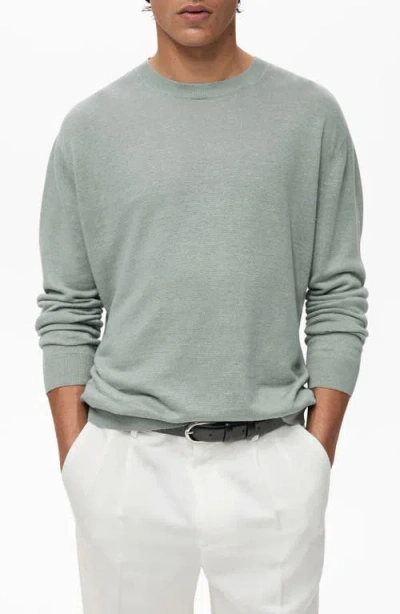 Mango Crewneck Linen Sweater In Green