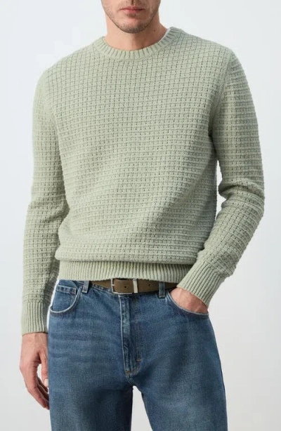 Mango Crewneck Open Knit Sweater In Green