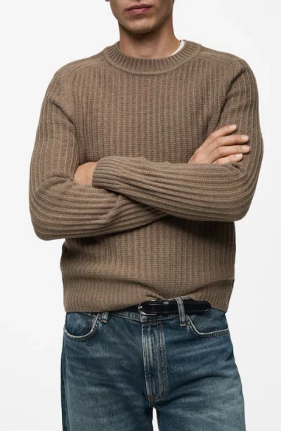 Mango Crewneck Rib Sweater In Coffee