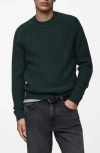 Mango Crewneck Rib Sweater In Dark Green