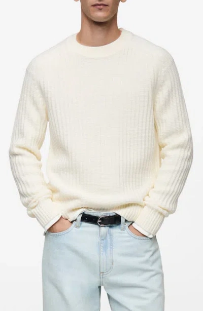 Mango Crewneck Rib Sweater In Off White