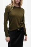 Mango Crewneck Sweater In Khaki Green