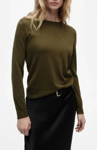 Mango Crewneck Sweater In Khaki Green
