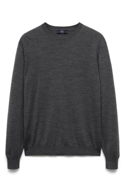 Mango Crewneck Wool Sweater In Dark Heather Grey