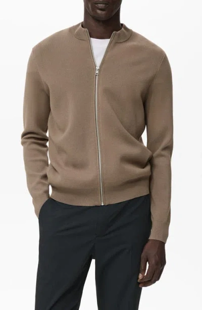 Mango Men's Zipped Knit Cardigan In Brown