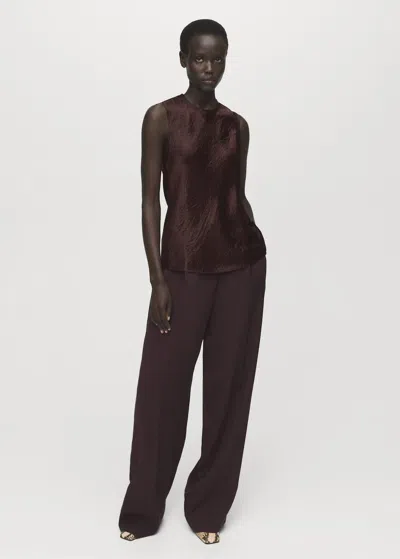 Mango Blouse Satinée Effet Froissé Chocolat - Femme - L -  In Brown