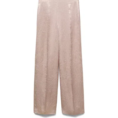 Mango Crinkle Satin Wide Leg Pants In Pink