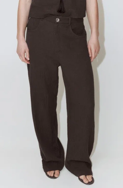 Mango Crinkled Cotton Balloon Pants In Brown