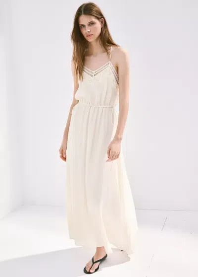 Mango Crinkled Dress With Openwork Embroidery In Ecru