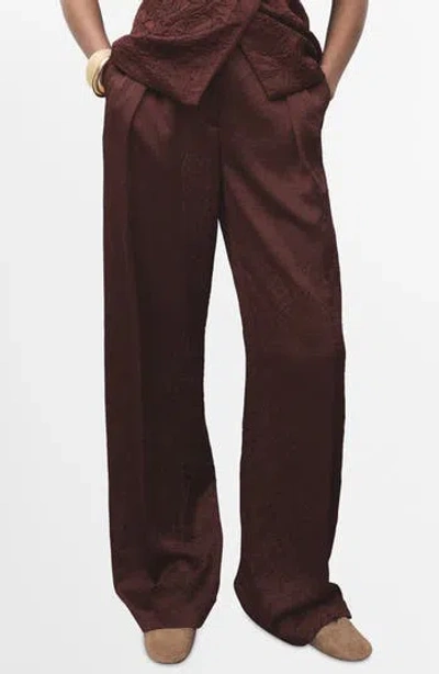 Mango Crinkled Effect Straight Leg Pants In Burgundy