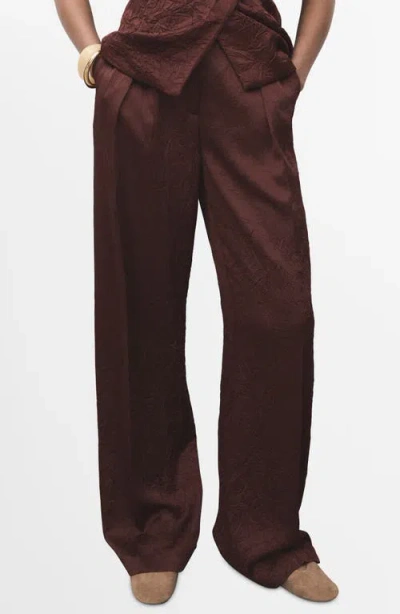 Mango Crinkled Effect Straight Leg Pants In Burgundy