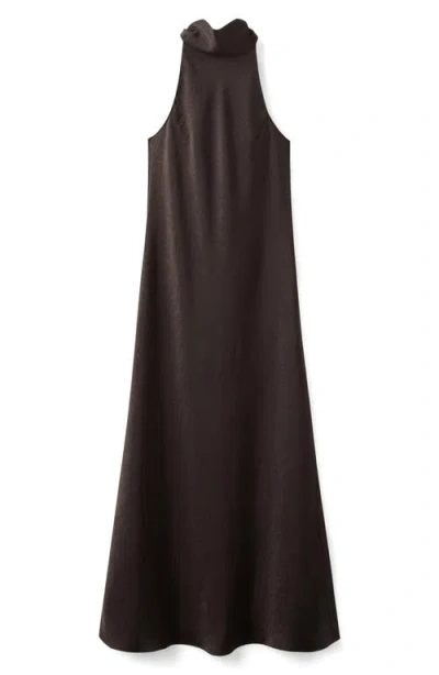 Mango Crinkled Satin Midi Dress In Brown
