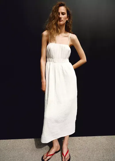 Mango Crinkled Shirred Dress In White