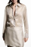 MANGO MANGO CRISTAL SHEER SEQUIN BUTTON-UP SHIRT