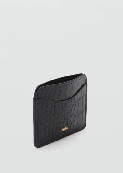 Mango Porte-cartes Effet Croco Noir - Femme - Taille Unique -