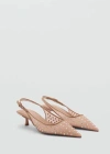 Mango Crystal Pointed Toe Kitten Heel Slingback Pump In Nude