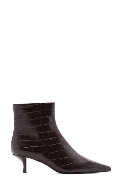 Mango Croc Embossed Bootie In Brown