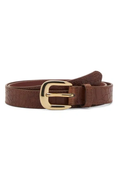 Mango Croc Embossed Faux Leather Belt In Brown