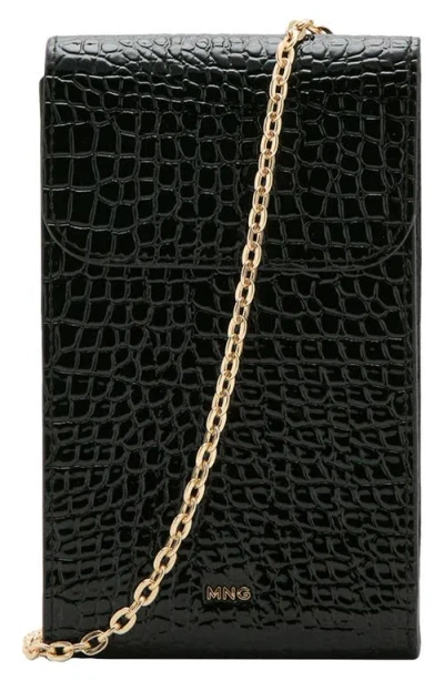 Mango Croc Embossed Faux Leather Phone Crossbody Bag In Black