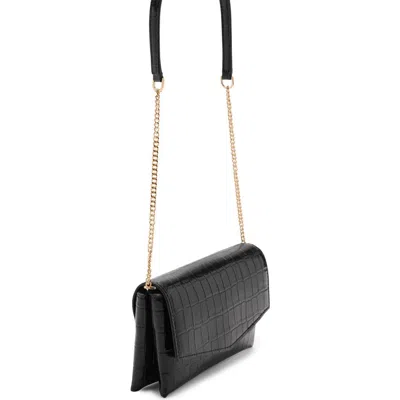Mango Croc Embossed Faux Leather Shoulder Bag In Black