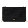 Mango Croc Embossed Faux Leather Wallet On A Chain In Black