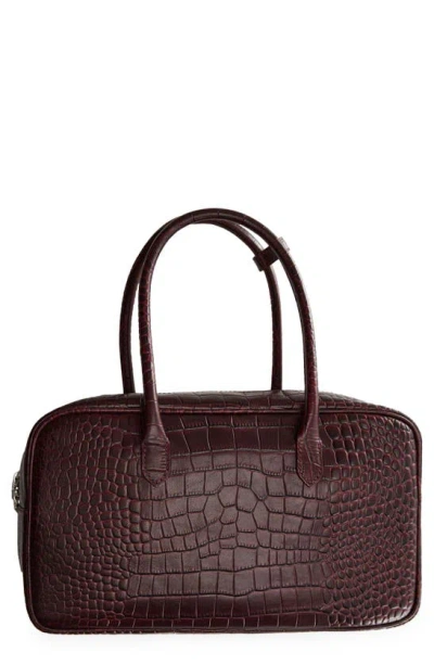 Mango Croc Embossed Leather Handbag In Burgundy