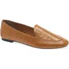 Mango Croc Embossed Leather Loafer In Cognac