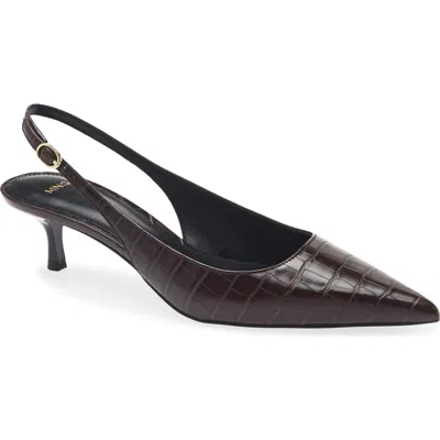 Mango Croc Embossed Slingback Kitten Heel Pump In Burgundy