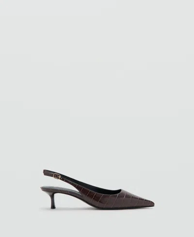 Mango Croc-effect Pointed-toe Kitten-heel Slingback Pumps In Burgundy
