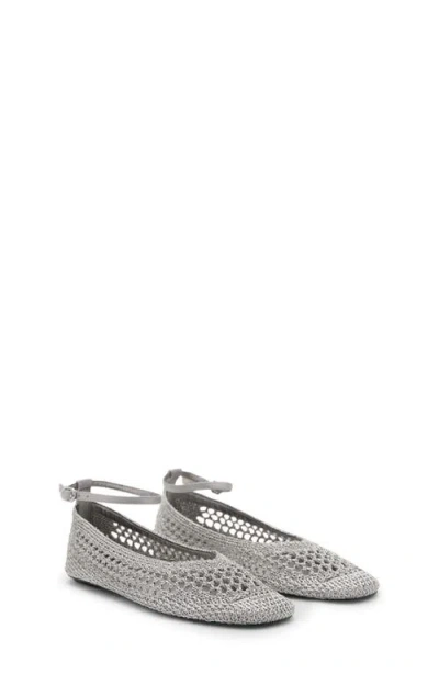 Mango Crochet Ankle Strap Ballet Flat In Gray