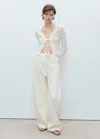Mango Crochet Cardigan With Bow Closure White In White