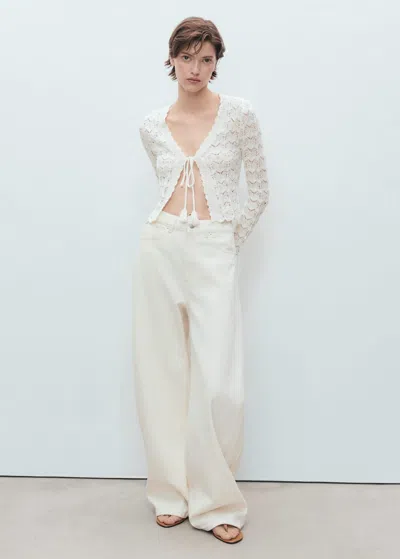 Mango Crochet Cardigan With Bow Closure White