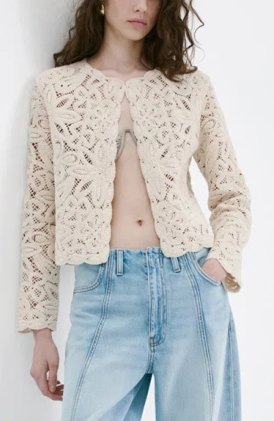 Mango Crochet Cotton Blend Cardigan In Neutral