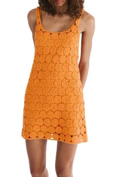 Mango Cotton Rich Crochet Mini Dress In Orange